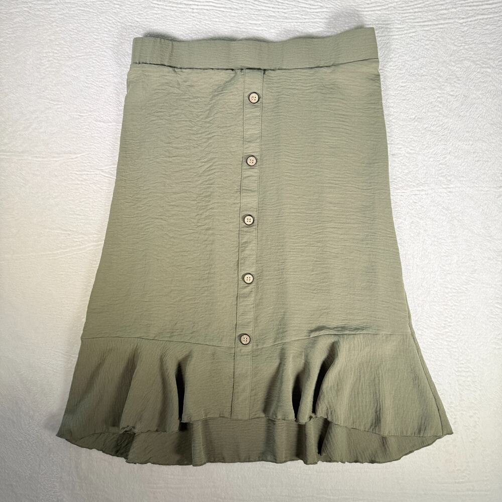 Retrology Women's Midi Skirt Green Olive Boho Chic Flowy Peasant Size Large